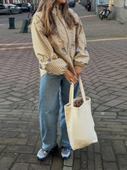 Gingham Drawstring Waist Hooded Jacket