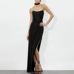 Black Strapless Slit Gown | Sleek Jersey Evening Dress