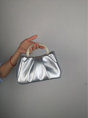 Gathered Clutch Bag with Pearl Handle