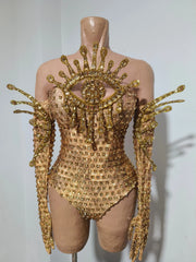 Golden Eye Embellished Rhinestone Bodysuit