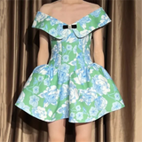 Printed Sleeveless Fishbone Waistband A-line Mini Dress