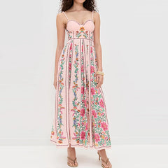 Woman wearing a floral dress on a white background