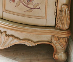Close-up of ornate wooden furniture with detailed carvings