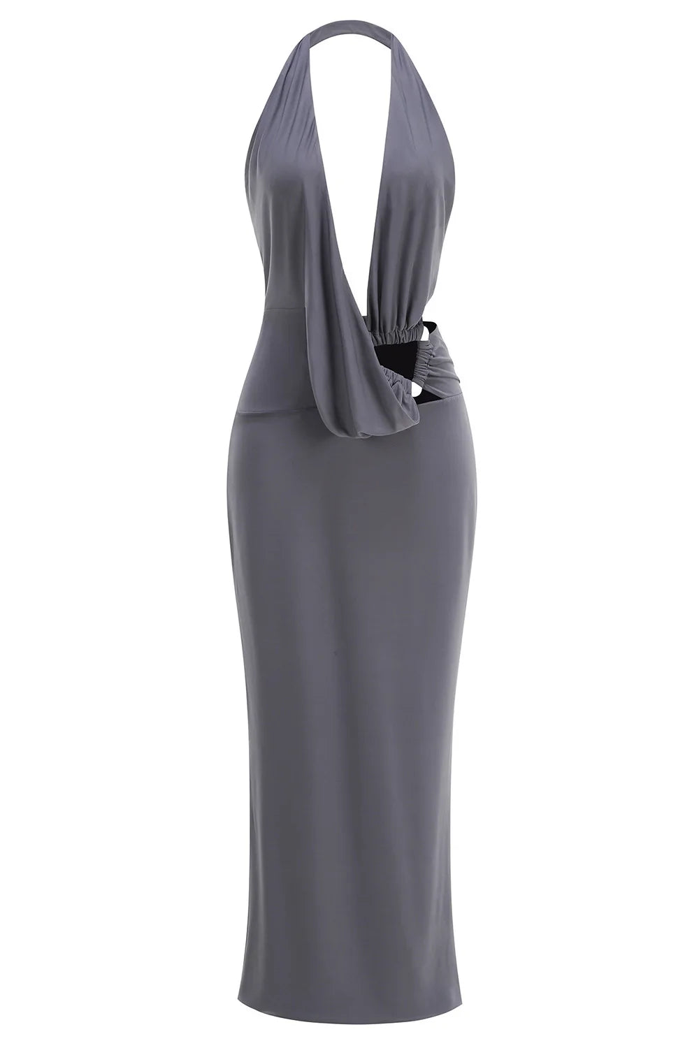 Halter neck cutout column dress studio shot