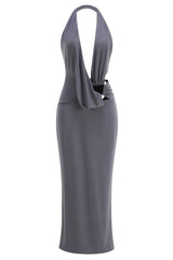 Halter neck cutout column dress studio shot