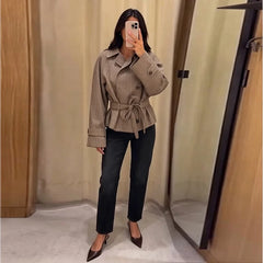 Plaid Belted Cropped Trench Coat