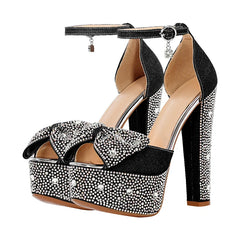 Rhinestone Butterfly-Knot Platform Heels