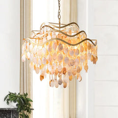 Luxury Shell Hanging Lamp for Ceiling French Living Room Pendant Light Bedroom Crystal Chandelier Home Decorations Lustre LED Golden Atelier