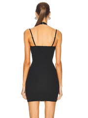 Women's Spaghetti Strap Hollow Solid Sleeveless V-neck MIni Dress