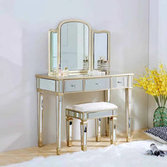 Dressing table with mirror and stool in a room setting