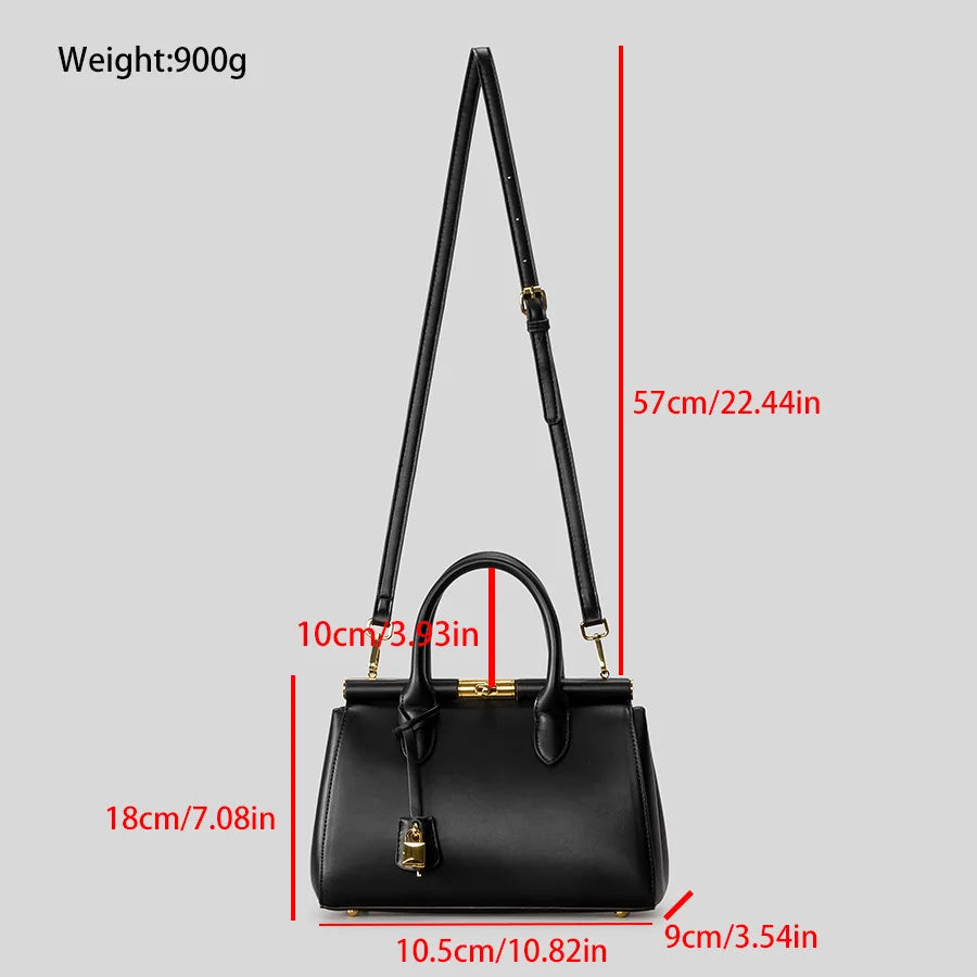 Dimensions and weight of the structured lock top handle bag.