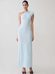 Light blue one shoulder maxi dress