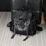 Black Pu Leather Flap Studded Backpack