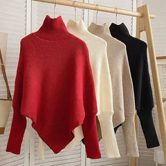 Irregular High Neck Long Sleeve Pullovers