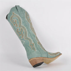 Embroidery pointed toe side zip boots