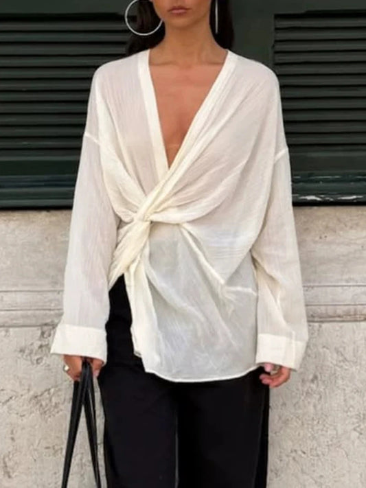 Twisted V-Neck Long Sleeve Shirt detail