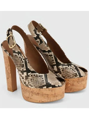Snake print platform cork heel slingback heels