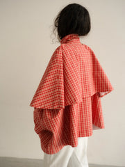 Plaid Cape Stand Up Collar Jacket
