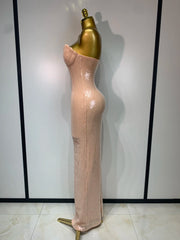 Peach Sequin Sweetheart Neck Gown