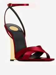 Wedge Gold Heel Ankle Strap Sandal