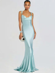 Cowl neck backless maxi dress in light blue
