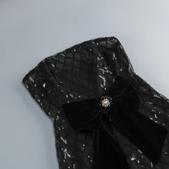 Black Strapless Sequin Mesh Long Dress with Gloves