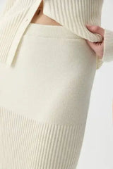 Ribbed Polo Knit Top and Midi Skirt Set