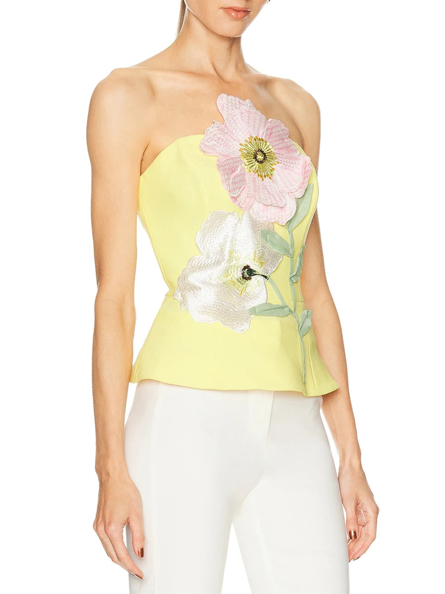 Floral Embellished Strapless Peplum Top side view
