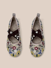 Embroidered Floral & Leopard Print Mary Jane Flats