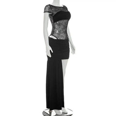 Sheer Lace Bodysuit and Ruched Skirt Set