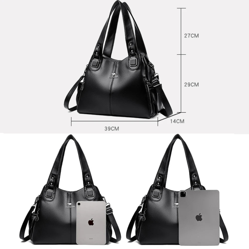 Women PU Leather Top Handles 2 Layers Hand Bags