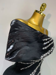 One Shoulder Diagonal Collar Beaded Long Dress