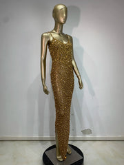 Rhinestone Mesh Embellished Spaghetti Strap Maxi Dress