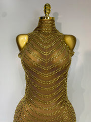 Gold Beaded Maxi Dress - Neckline Detail