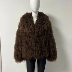 brown curly fur shearling jacket