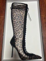 Lace Up Stiletto Heel Knee High Boots