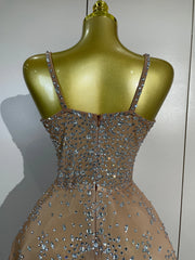 Spaghetti Strap Rhinestone A-Line Mini Dress