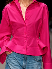 Hot pink peplum button shirt