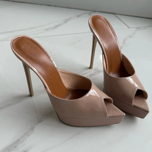 Nude pointed toe platform stiletto heel