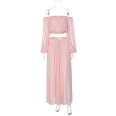 Off-Shoulder Chiffon Crop Top and Maxi Skirt
