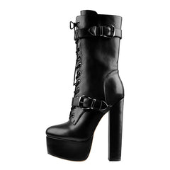 Platform Buckle Lace Up Ankle Boots