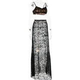 Women 2 Piece Sets Lace Crop Top Long Skirt Suits