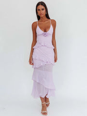 Rose Embellished Ruffle Maxi Dress