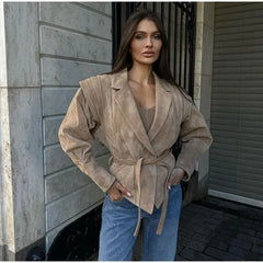 Irregular Hem Belt Wrap Jacket