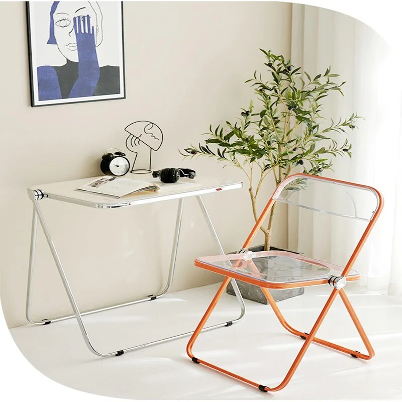 Outdoor Transparent Folding Chair Backrest Makeup Chair