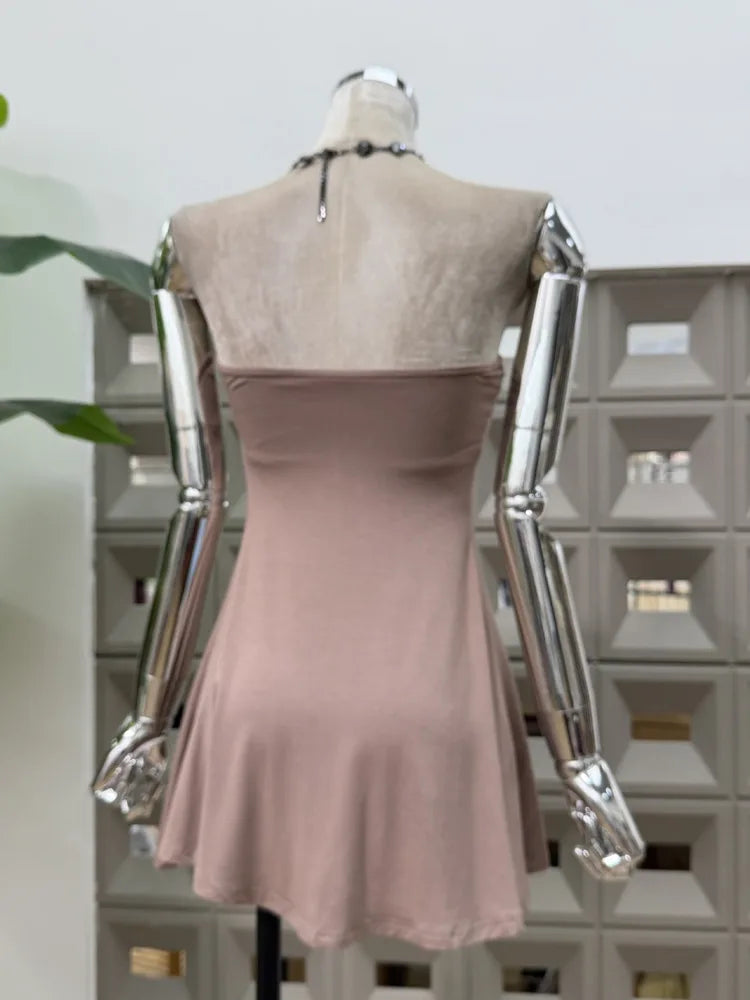 Back view of strapless ruched mini dress