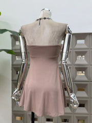 Back view of strapless ruched mini dress