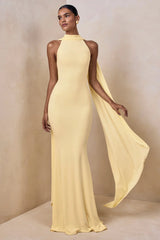 Halter Neck Cape Drape Mermaid Maxi Dress