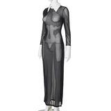 Mesh Black Long Sleeve Maxi Dress For Women
