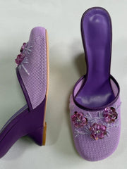 Embellished Mesh Wedge Mule Shoes